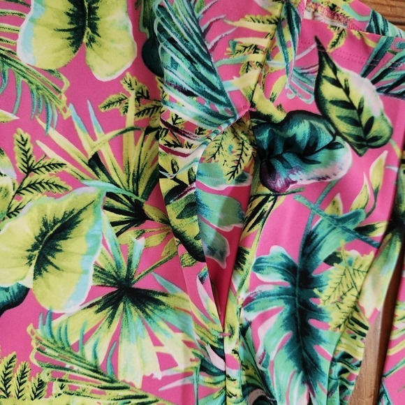 Tommy Bahama Golf 1/4 Zip Pullover Top Thumbholes‎ Pockets Large Tropical UPF 50 - Picture 10 of 13